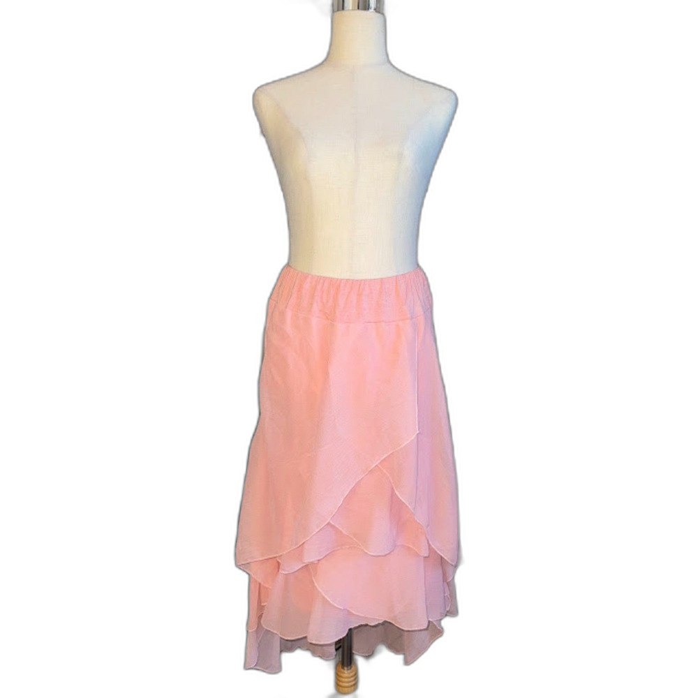 JW Styles Women's Pink Flowy Tiered High Low Fairycore Barbie Feminine Skirt M